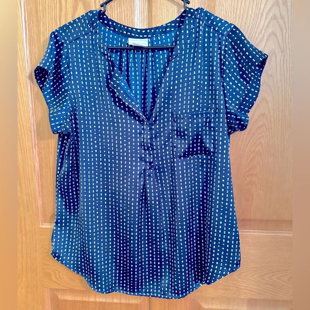 Group of 2 Liz Claiborne work blouses.  Red/White and Navy/White polk-a-dot.